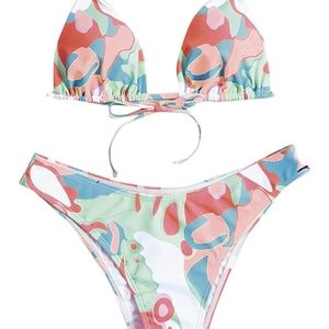 New MakeMeChic Women's Halter Tie Side Triangle Bikini Set size small